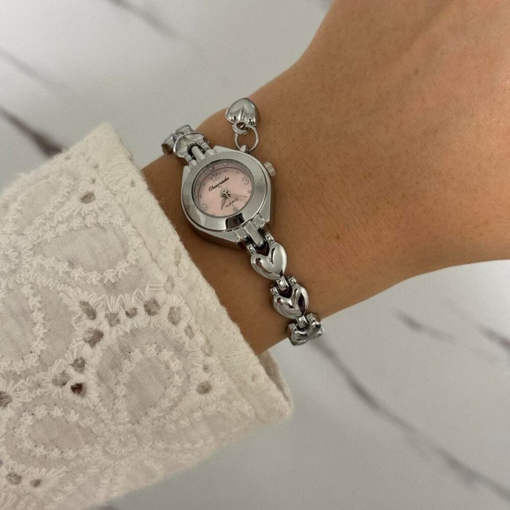 sku0148 Retro Silver Pink dial Heart Charm Women Watch Bracelet + gift box - Picture 5 of 7